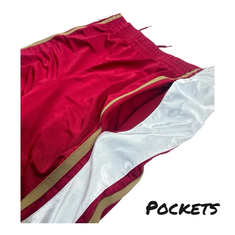 VTG Nike Men Activewear Shorts LARGE Red‎ White Gold Basketball Mesh Logo Y2K